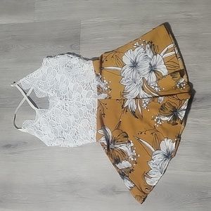 Woman's or Junior's Vintage Inspired Lace and Floral Romper (Small)